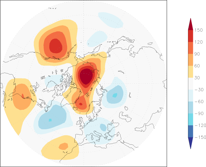 500mb height (northern hemisphere) anomaly January  w.r.t. 1981-2010