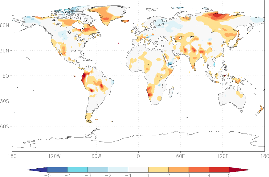 temperature (2m height, world) anomaly June  w.r.t. 1981-2010