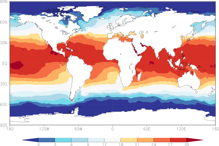 sea surface temperature October  observed values