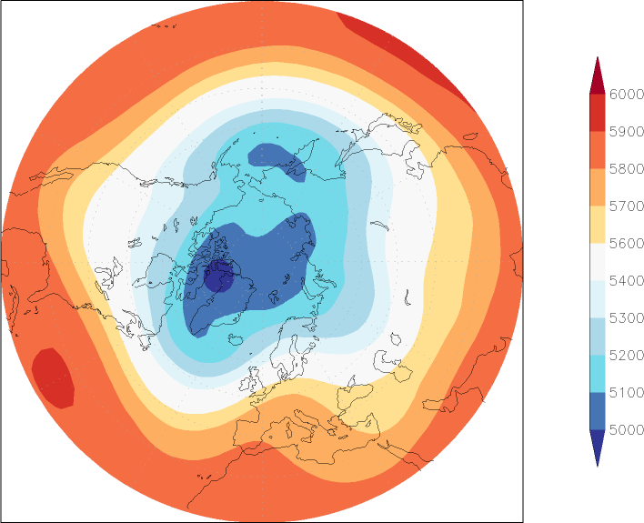 500mb height (northern hemisphere) December  observed values