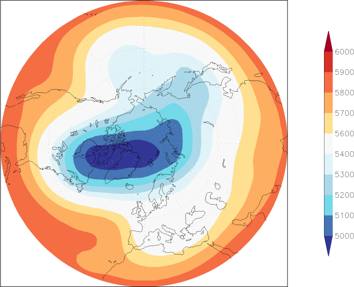 500mb height (northern hemisphere) February  observed values