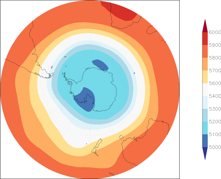 500mb height (southern hemisphere) December  observed values