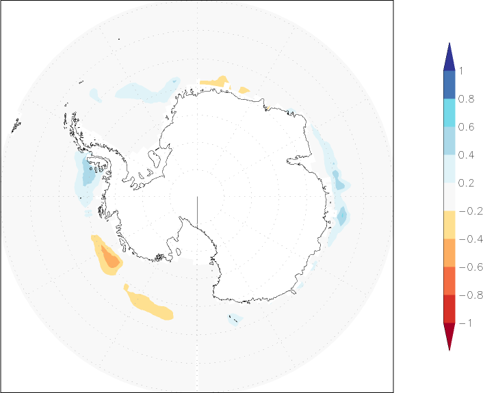 sea ice concentration (Antarctic) anomaly April  w.r.t. 1981-2010