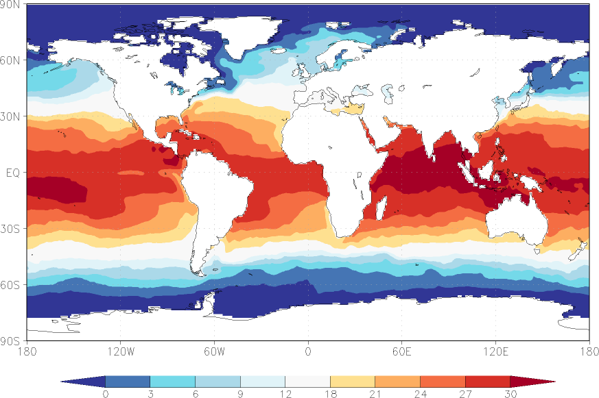 sea surface temperature April  observed values