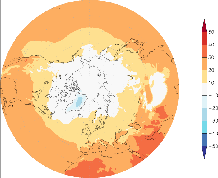 temperature (2m height, northern hemisphere) September  observed values
