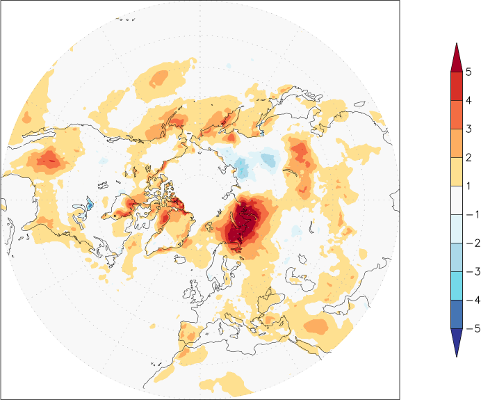 temperature (2m height, northern hemisphere) anomaly July  w.r.t. 1981-2010