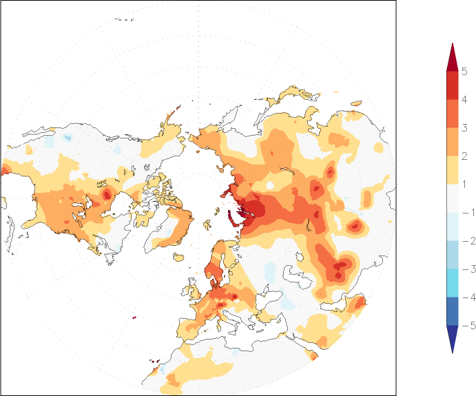 temperature (2m height, northern hemisphere) anomaly September  w.r.t. 1981-2010