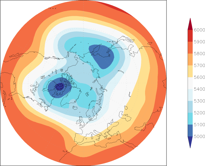 500mb height (northern hemisphere) February  observed values