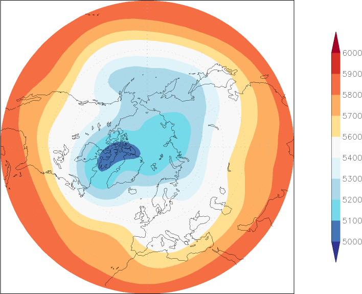 500mb height (northern hemisphere) March  observed values