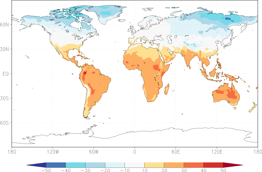 temperature (2m height, world) February  observed values