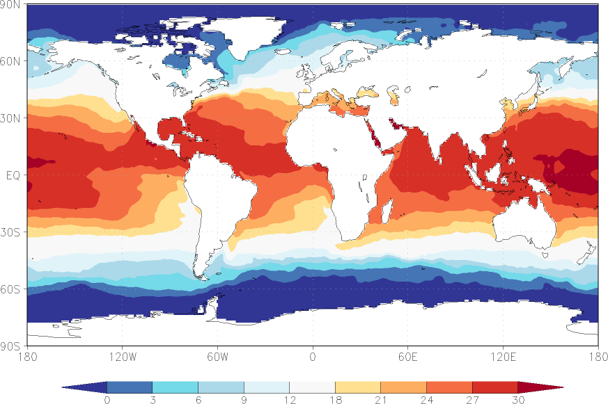 sea surface temperature October  observed values