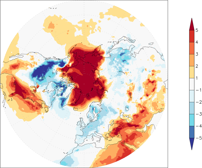 temperature (2m height, northern hemisphere) anomaly February  w.r.t. 1981-2010