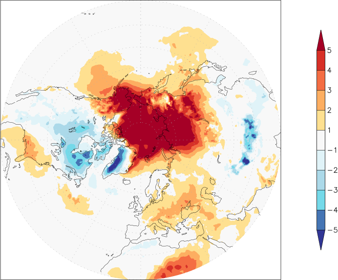 temperature (2m height, northern hemisphere) anomaly October  w.r.t. 1981-2010