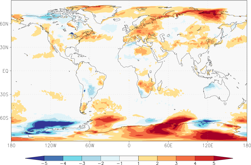 temperature (2m height, world) anomaly August  w.r.t. 1981-2010