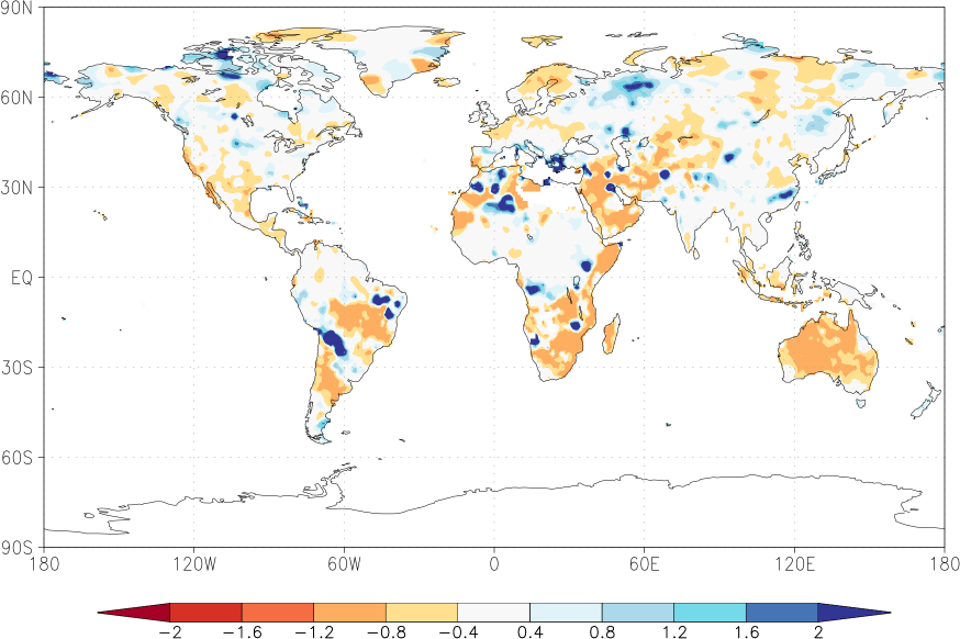 precipitation (rain gauges) anomaly July  relative anomalies  (-1: dry, 0: normal, 2: three times normal)