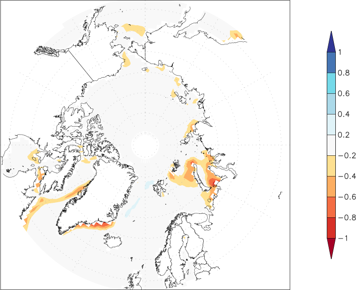 sea ice concentration (Arctic) anomaly May  w.r.t. 1981-2010