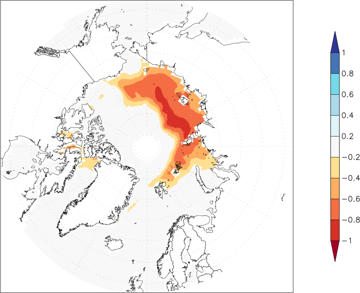 sea ice concentration (Arctic) anomaly October  w.r.t. 1981-2010