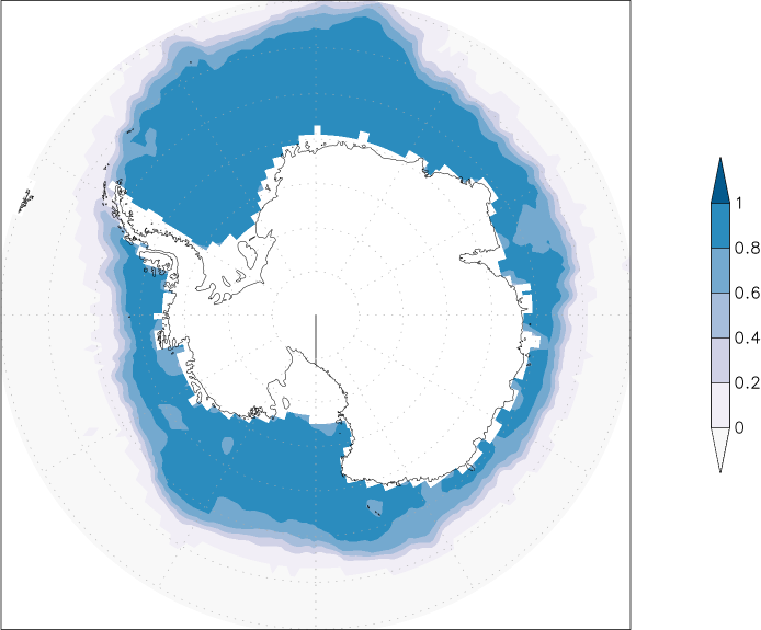 sea ice concentration (Antarctic) August  observed values