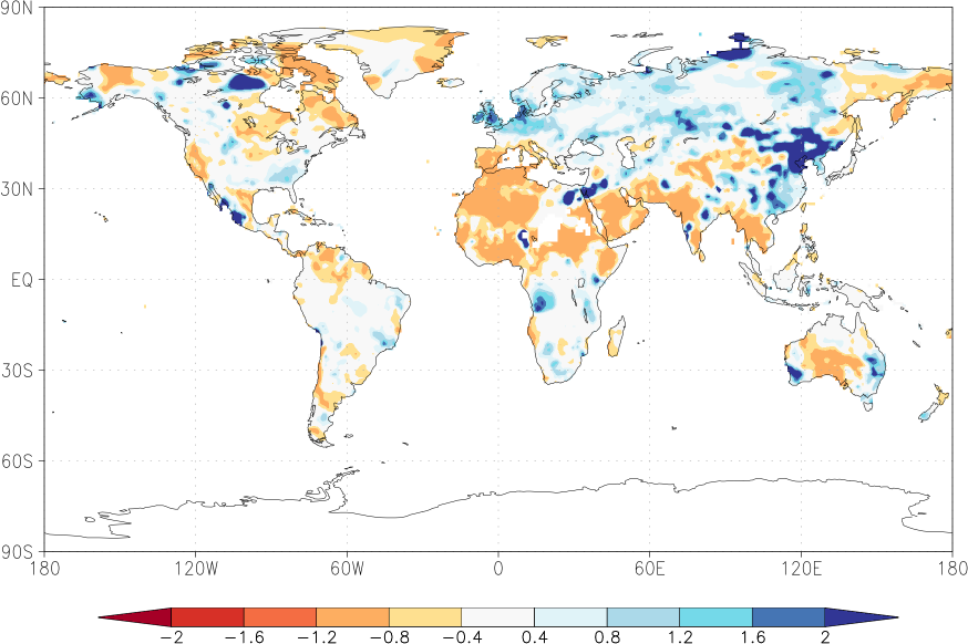 precipitation (rain gauges) anomaly February  relative anomalies  (-1: dry, 0: normal, 2: three times normal)