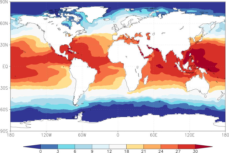 sea surface temperature July  observed values