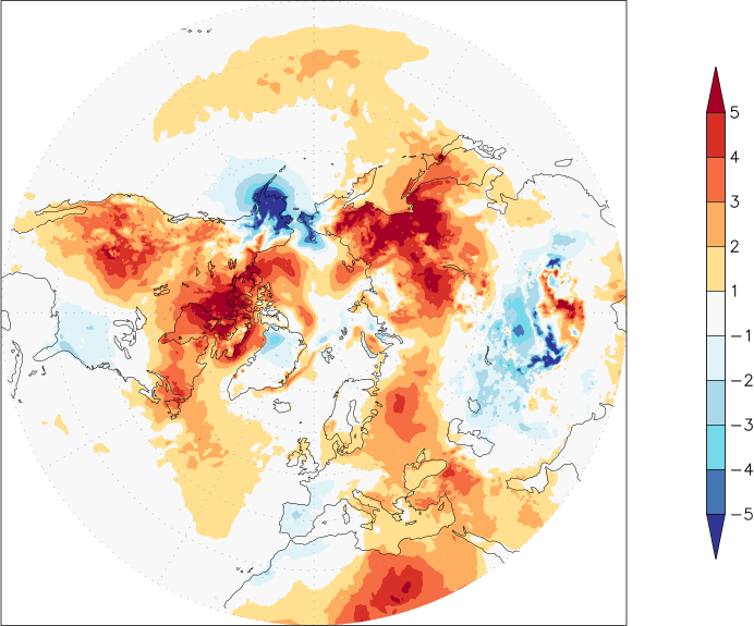 temperature (2m height, northern hemisphere) anomaly November  w.r.t. 1981-2010