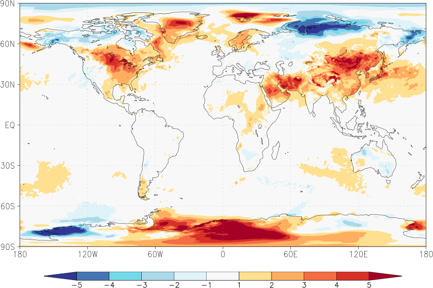 temperature (2m height, world) anomaly March  w.r.t. 1981-2010