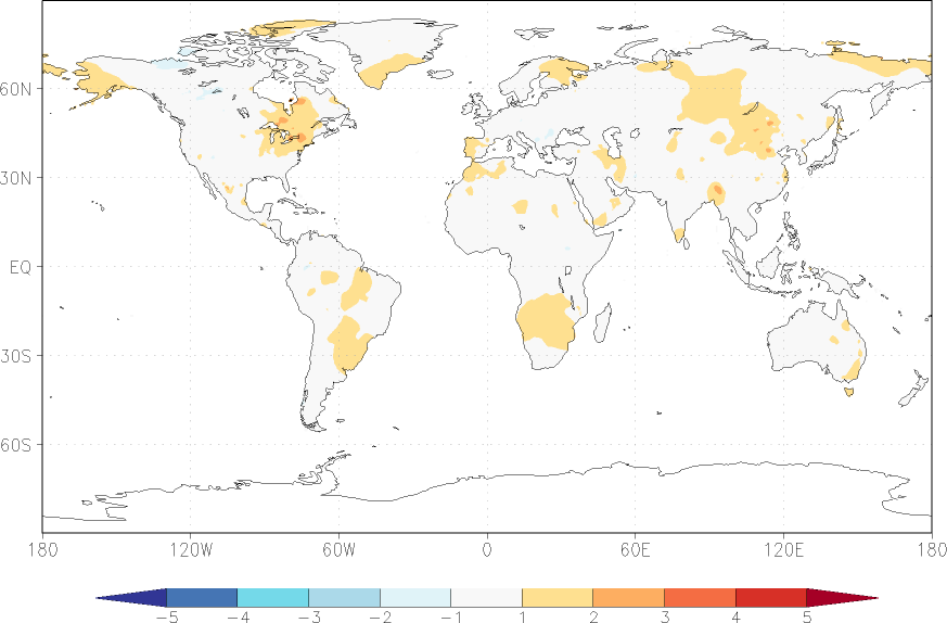 temperature (2m height, world) anomaly summer (June-August)  w.r.t. 1981-2010