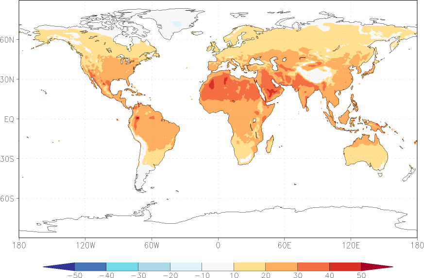 temperature (2m height, world) summer (June-August)  observed values