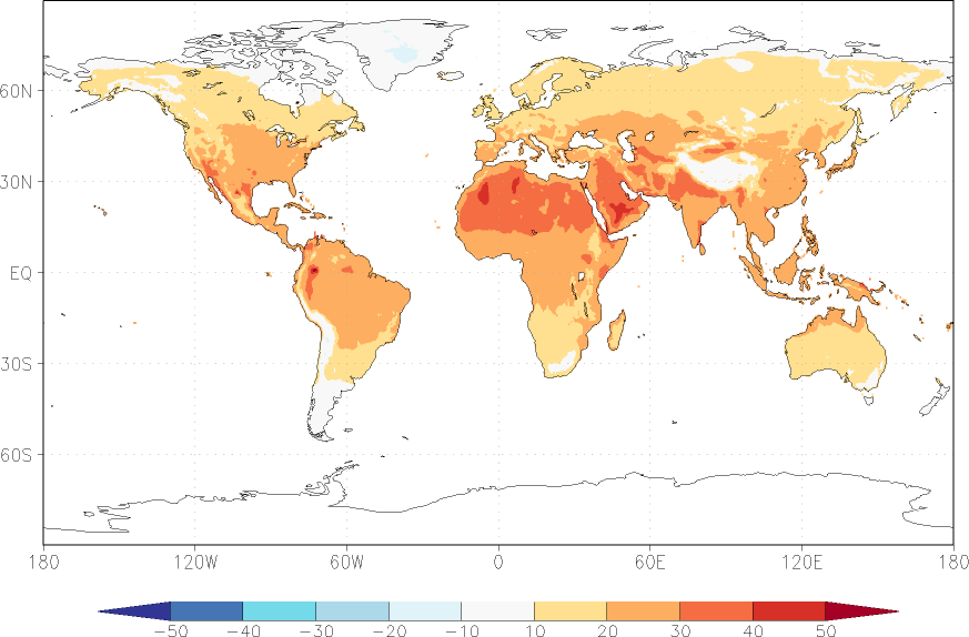 temperature (2m height, world) summer (June-August)  observed values