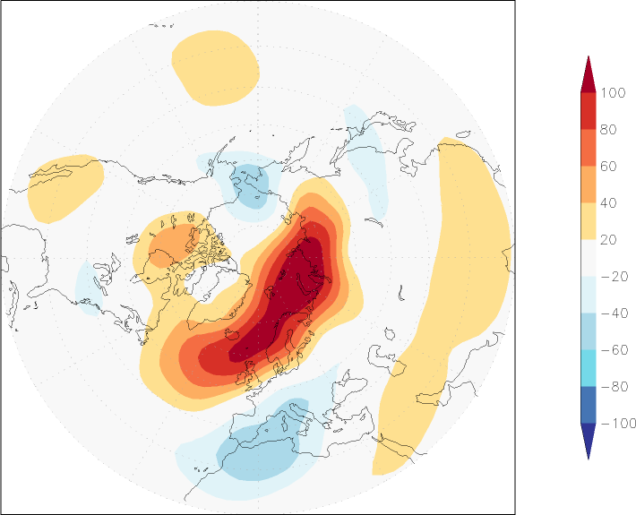 500mb height (northern hemisphere) anomaly winter (December-February)  w.r.t. 1981-2010