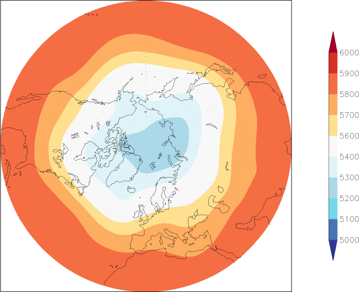 500mb height (northern hemisphere) autumn (September-November)  observed values