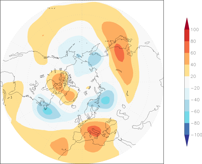 500mb height (northern hemisphere) anomaly winter (December-February)  w.r.t. 1981-2010