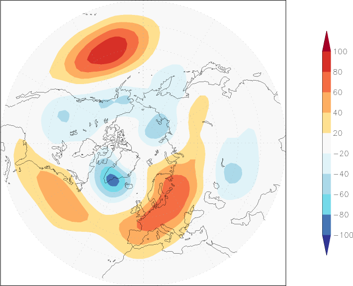 500mb height (northern hemisphere) anomaly winter (December-February)  w.r.t. 1981-2010