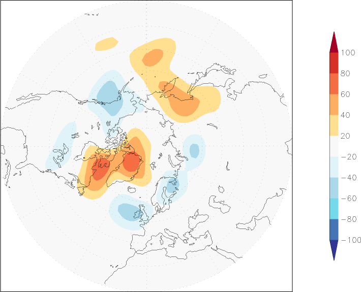 500mb height (northern hemisphere) anomaly summer (June-August)  w.r.t. 1981-2010