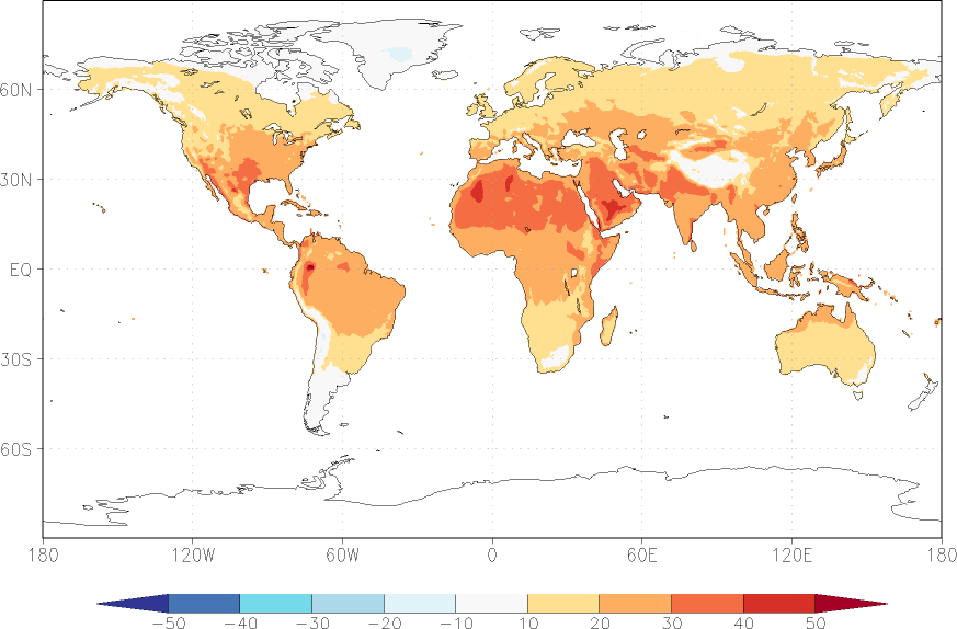 temperature (2m height, world) summer (June-August)  observed values