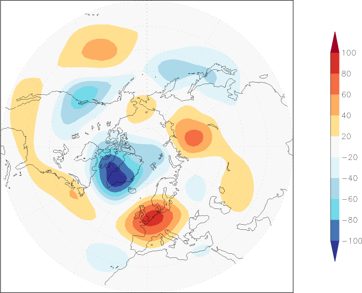 500mb height (northern hemisphere) anomaly spring (March-May)  w.r.t. 1981-2010