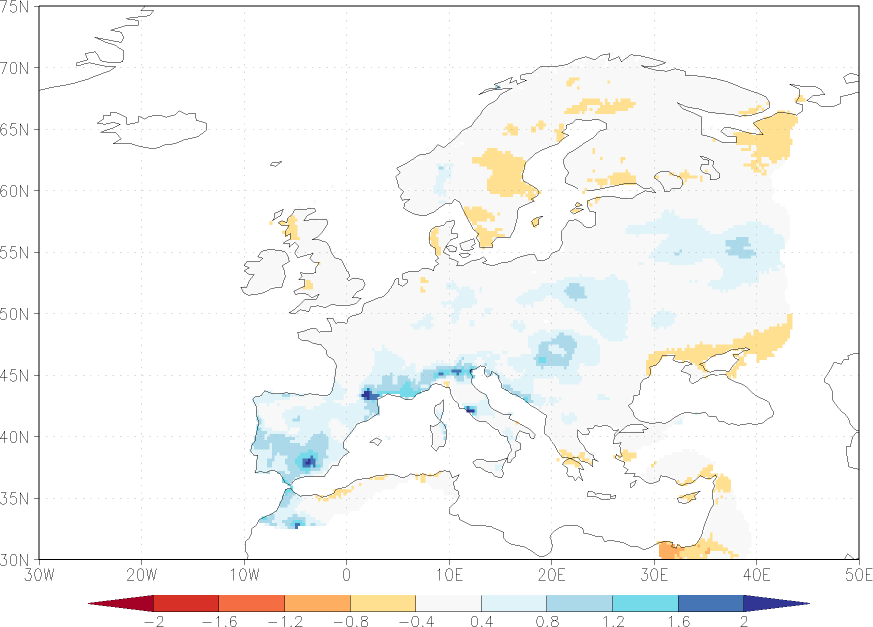 precipitation anomaly spring (March-May)  relative anomalies  (-1: dry, 0: normal, 2: three times normal)