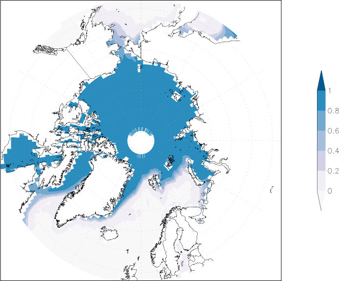 sea ice concentration (Arctic) winter (December-February)  observed values