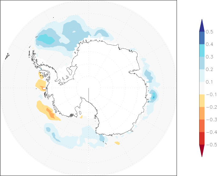 sea ice concentration (Antarctic) anomaly spring (March-May)  w.r.t. 1981-2010