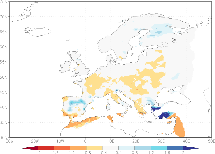 precipitation anomaly summer (June-August)  relative anomalies  (-1: dry, 0: normal, 2: three times normal)