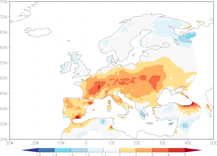 maximum temperature anomaly summer (June-August)  w.r.t. 1981-2010