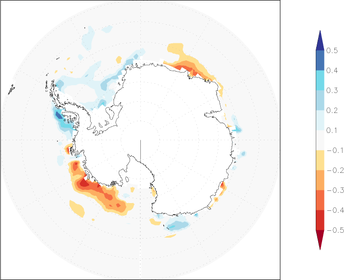 sea ice concentration (Antarctic) anomaly winter (December-February)  w.r.t. 1981-2010