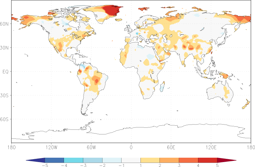 temperature (2m height, world) anomaly autumn (September-November)  w.r.t. 1981-2010