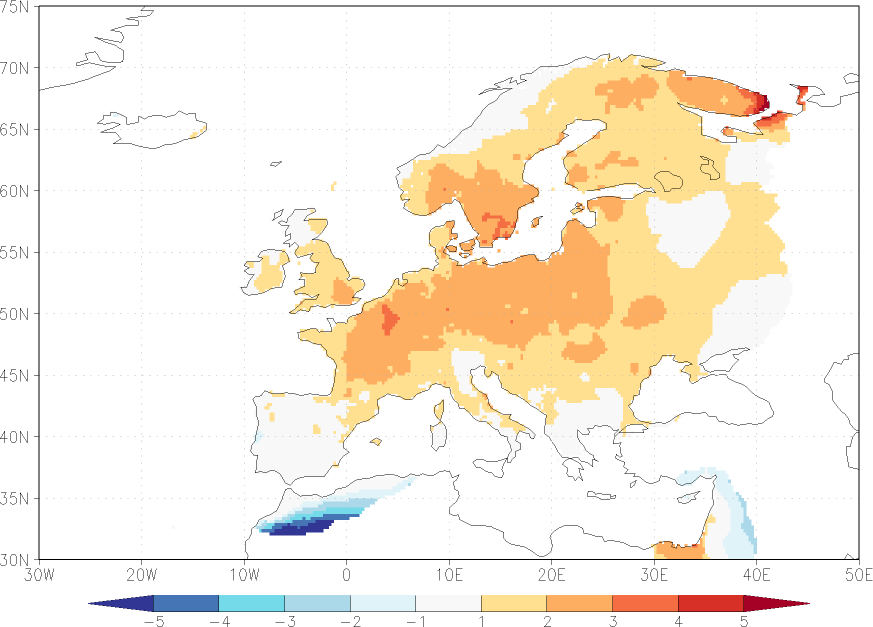 daily mean temperature anomaly summer (June-August)  w.r.t. 1981-2010