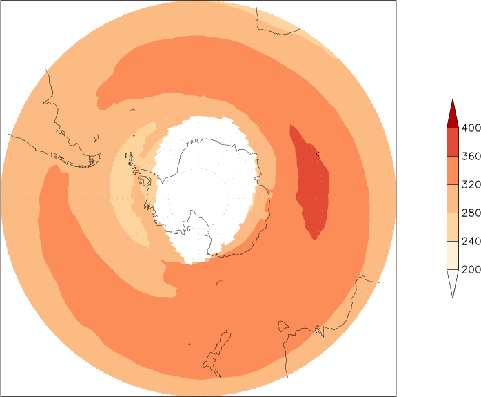 ozone (southern hemisphere) summer (June-August)  observed values