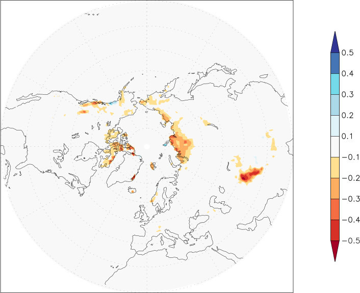 snow cover (northern hemisphere) anomaly summer (June-August)  w.r.t. 1981-2010
