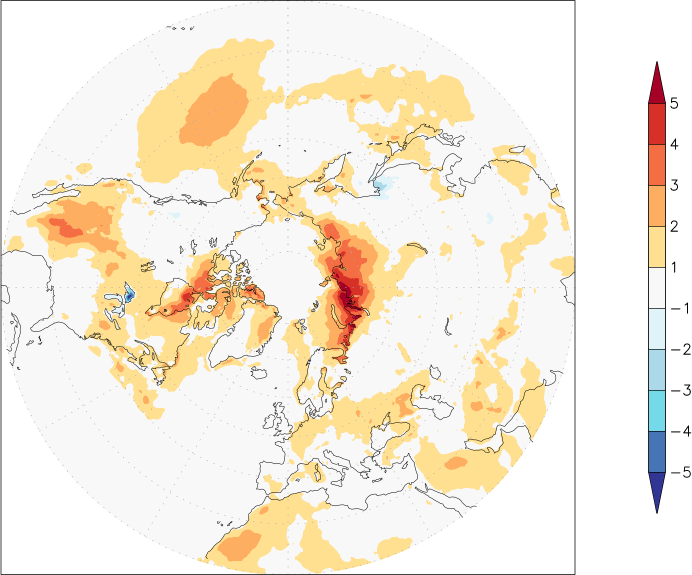 temperature (2m height, northern hemisphere) anomaly summer (June-August)  w.r.t. 1981-2010