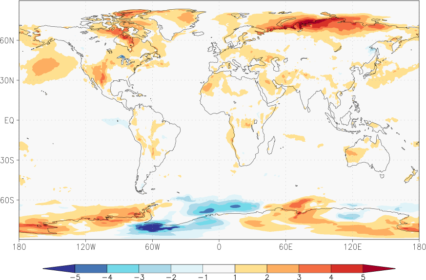 temperature (2m height, world) anomaly summer (June-August)  w.r.t. 1981-2010