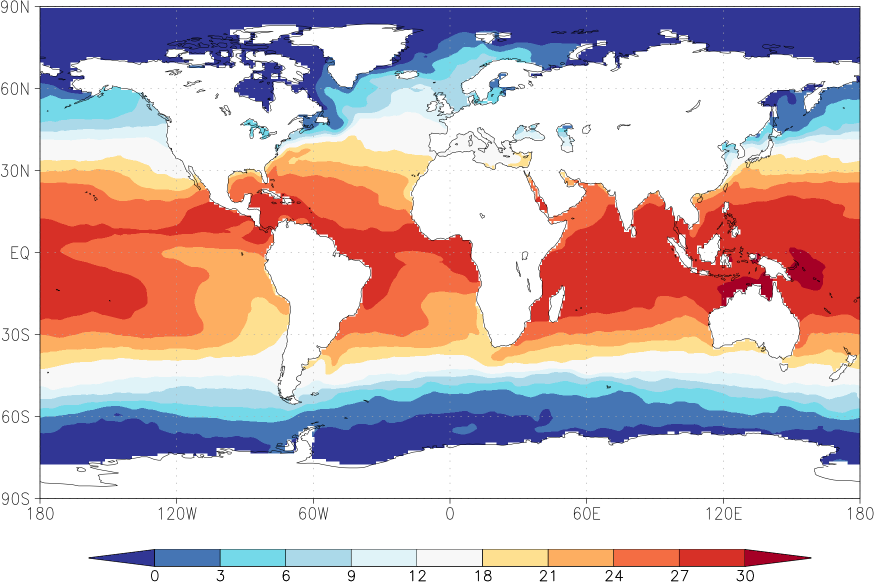 sea surface temperature winter (December-February)  observed values