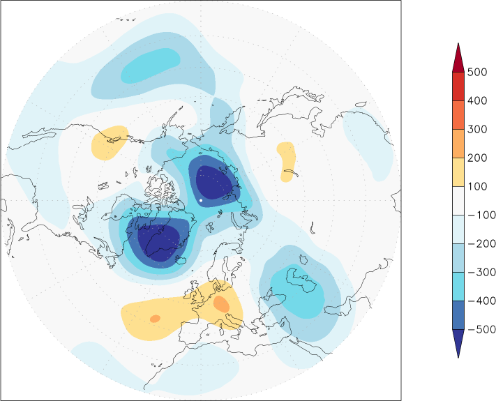 500mb height (northern hemisphere) anomaly January-December  w.r.t. 1981-2010